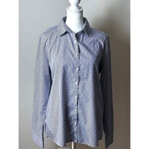 Lands' End Women's Navy and White‎ Non-Iron Supima Blouse Size 12